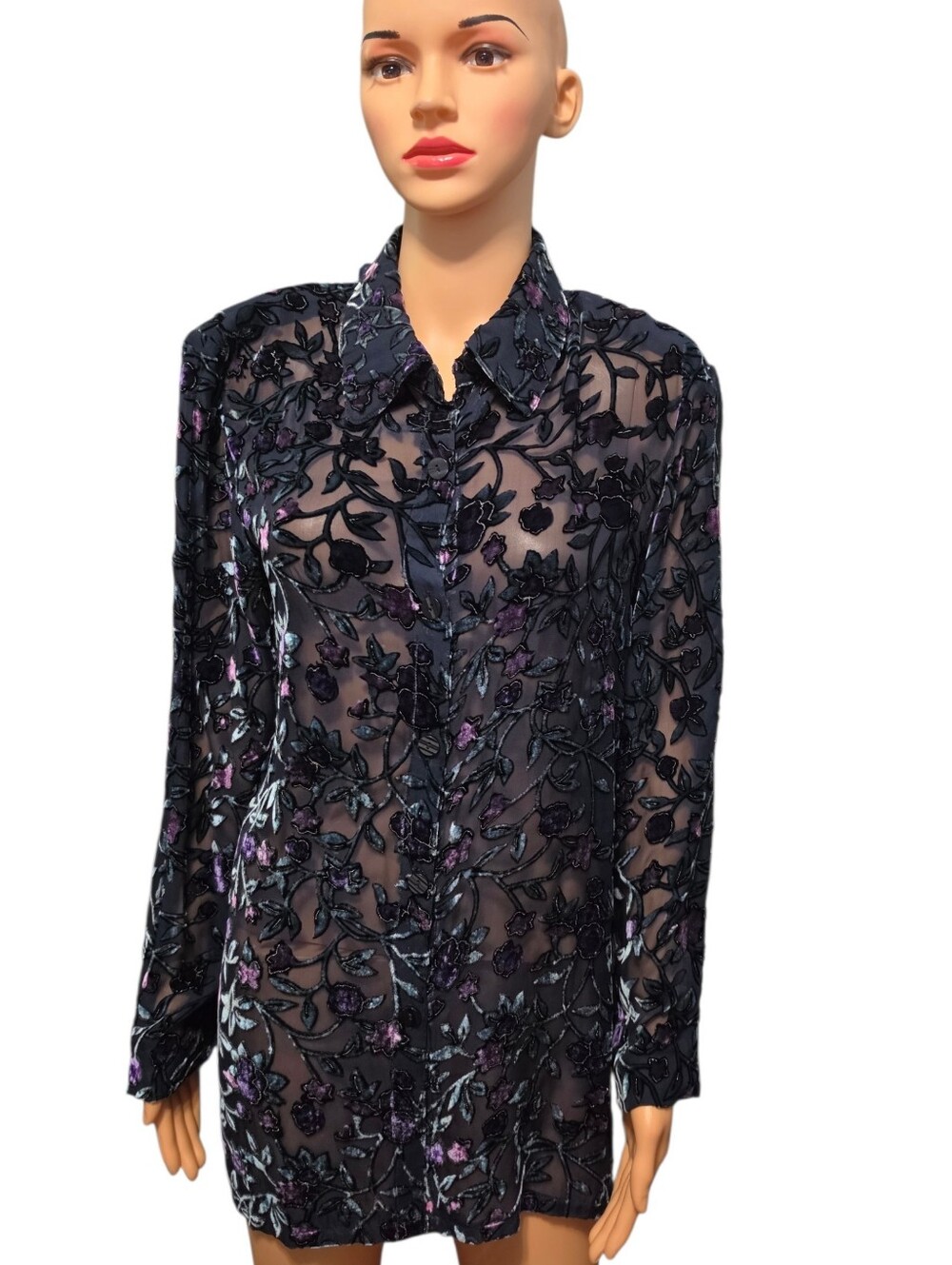 Vintage Travis Ayers Silk Blend Sheer Burnout Velvet Floral Whimsigoth Blouse 10